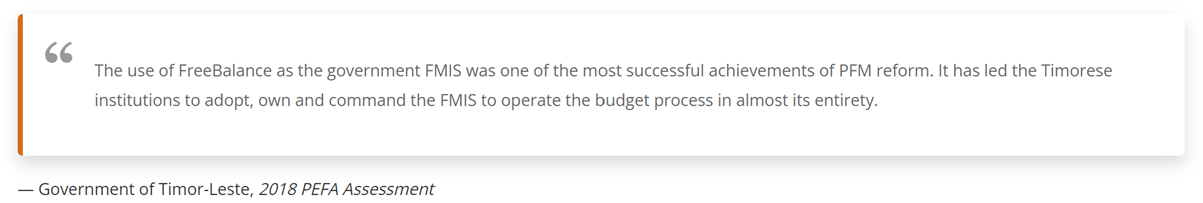 image with quote on FreeBalance contribution to PFM reform in Timor-Leste