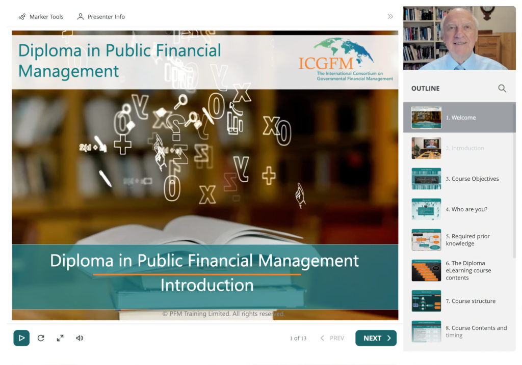 Screenshot from the Diploma in Public Financial Management course